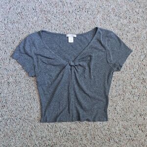 Bozzolo Gray Women's V-Neck Crop Top With Knotted Front size Medium